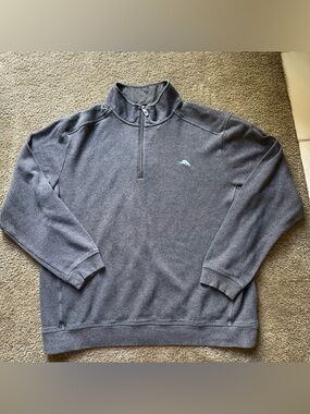Tommy Bahama Tobago Bay Grey Quarter Zip Pullover Sweatshirt